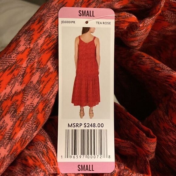 Joie Dress Sleeveless Tiered Lined Cotton Print Orange Lightweight Midi Maxi S - Picture 7 of 9